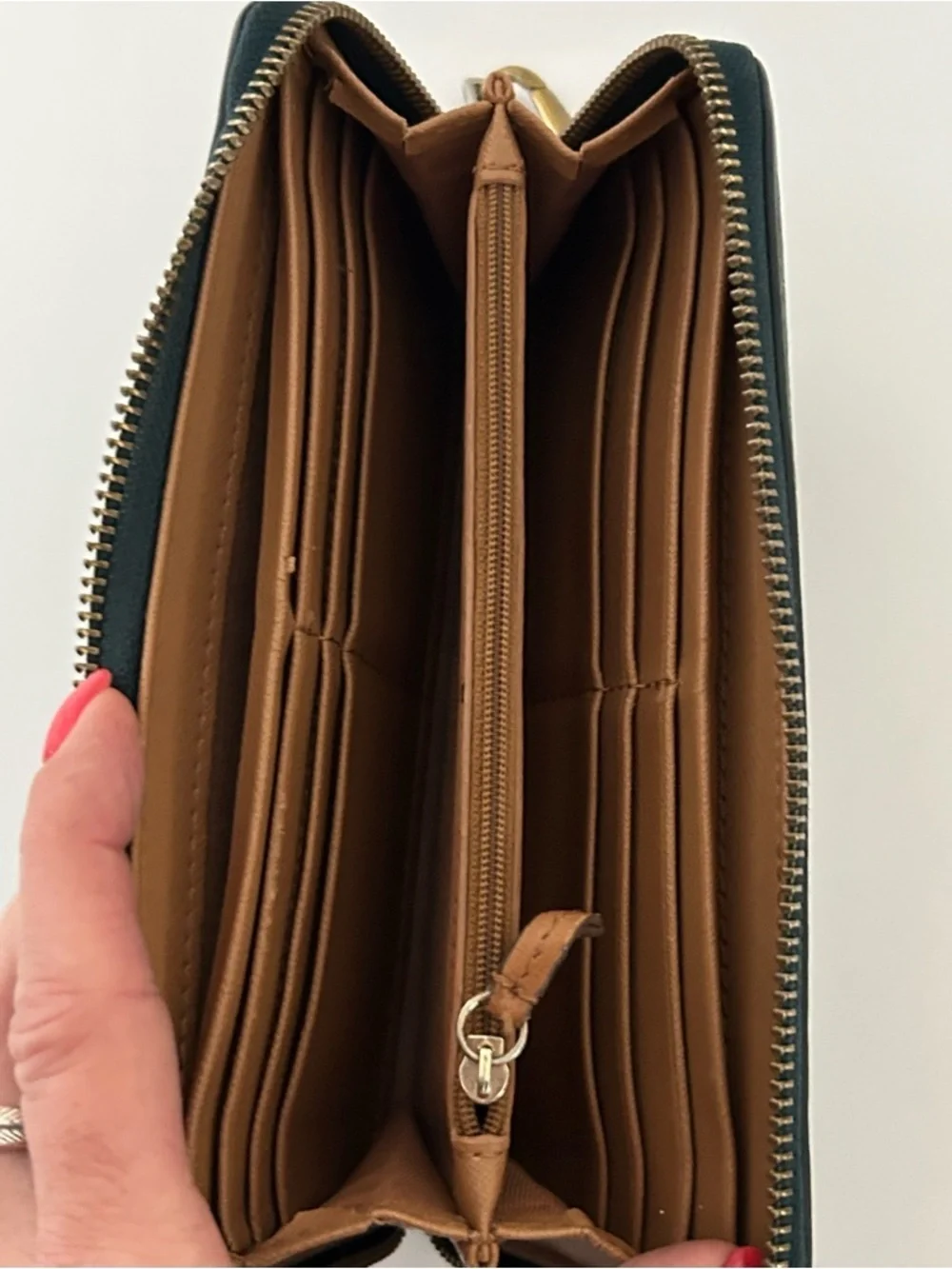 Fossil Green Leather Zip Around Wallet Wristlet Clutch